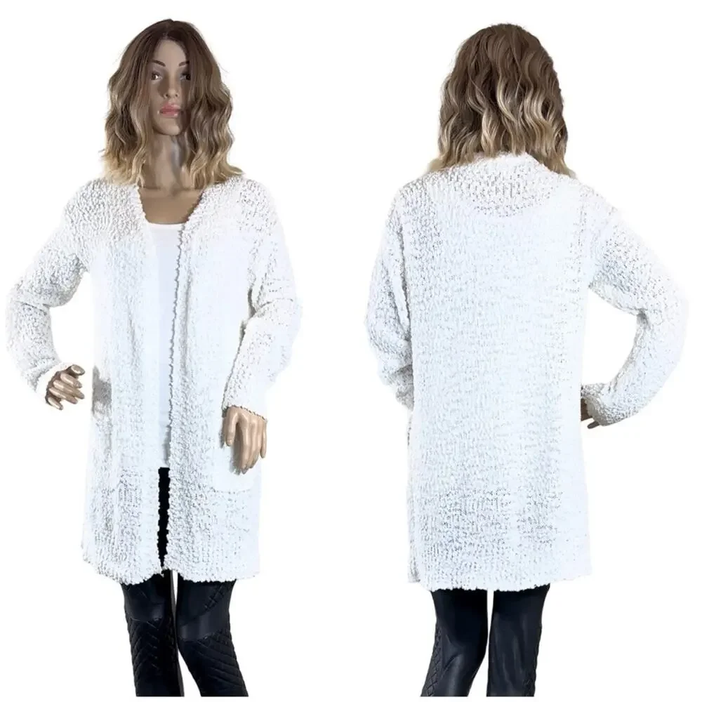 Listicle Ivory White Chunky Popcorn Knit Open Cardigan SZ M $49 - Picture 5 of 10